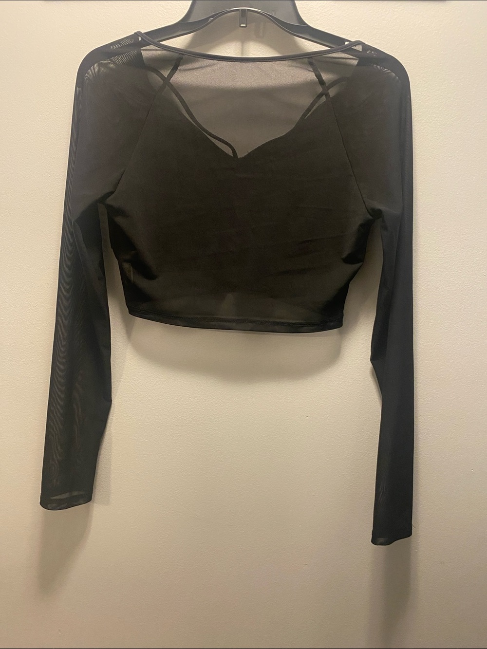 SHEIN Black Sheer Long Sleeve Crop Top - Picture 2 of 4
